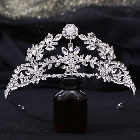 Luxus Barock Braut Hochzeit Krone Tiara Für Damen Gold Silber Legierung Blatt Floral Zirkon Strass Haarschmuck