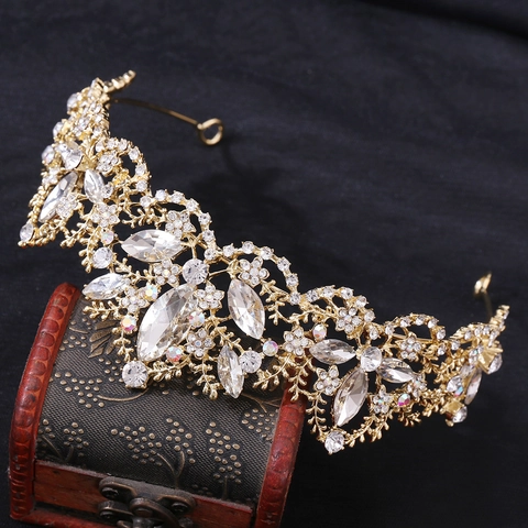 Lussuosa Corona da Sposa Barocca in Lega con Strass Tiara per Donna Matrimonio Festa Ballo Vintage Cristallo Fiore Accessori Capelli