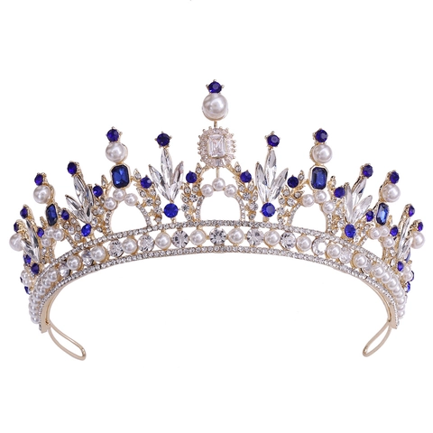 Lussuosa Corona da Sposa Barocca in Lega Con Strass Zirconia e Künstliche Perle Tiara per Matrimonio Banchetto Festa Accessori Capelli Donna