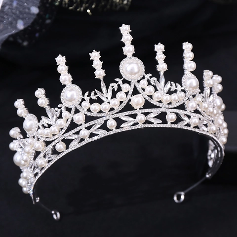 Lussuosa Tiara da Sposa Europea Corona in Lega con Künstliche Perle e Strass Elegante Accessorio per Capelli Matrimonio per Banchetto Principessa Donna