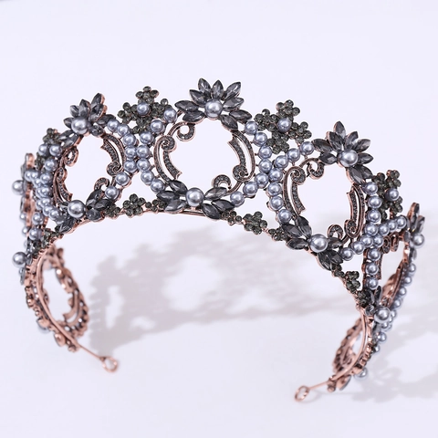 Barocco Lussuosa Lega Strass Cristallo Perla Artificiale Corona Diadema Per Matrimonio Sposa Donna Accessori Per Capelli