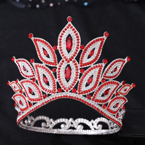 Lussuosa Corona da Sposa Barocca Diadema in Lega Strass Rosso Bianco Cristallo Copricapo per Matrimonio Concorso Festa Donna Accessori Capelli