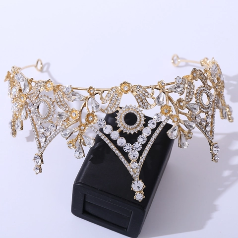 Luxus Barock Braut Krone Blumen Turm Strass Legierung Kristall Tiara Für Hochzeit Party Damen Haarschmuck