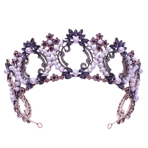 Barocco Lussuosa Lega Strass Cristallo Perla Artificiale Corona Diadema Per Matrimonio Sposa Donna Accessori Per Capelli
