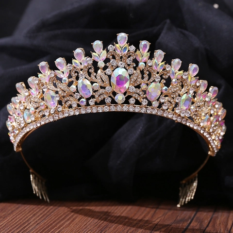 Cerchietto Corona Sposa Foglia Barocca Oro Argento Placcato Cristallo Strass Accessori per Capelli per Matrimonio Festa Donna Gioielli