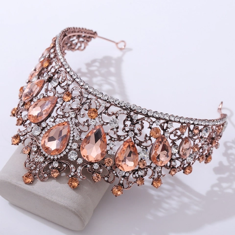 Barock Vintage Legierung Strass Krone Für Damen Hochzeit Party Luxus Antiksilber Kupfer Braut Tiara Haar Schmuck