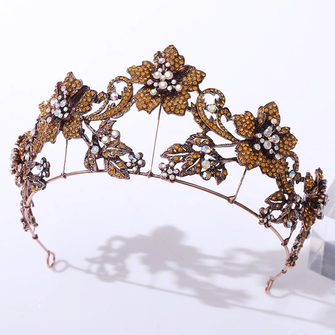 Tiara da Sposa Vintage con Fiori in Strass Corona Floreale in Lega per Matrimonio Festa Accessori Capelli di Lusso per Donna