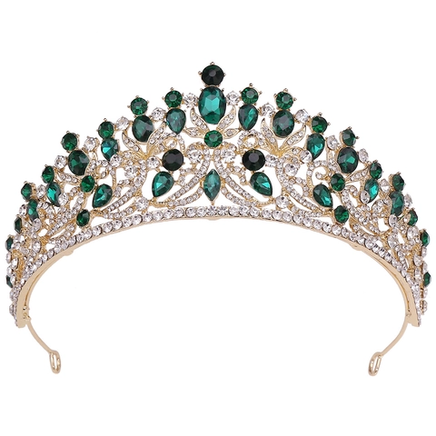 Tiara Corona da Sposa Barocca per Donna Oro Argento Lega Intarsiata con Strass Cristallo Copricapo da Sposa Festa Gioielli per Capelli