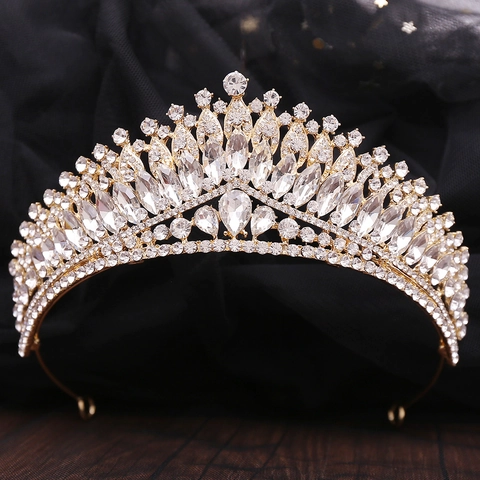 Luxuriöse Legierung Strass Braut Krone Vintage Kristall Tiara Für Damen Hochzeit Bankett Performance Kopfschmuck