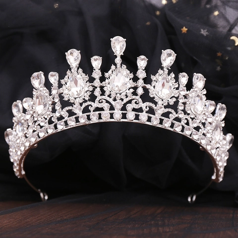 Barock Vintage Brautkrone Für Damen Gold Silber Legierung Tropfenform Strass Prinzessin Diadem Hochzeit Geburtstag Haarschmuck