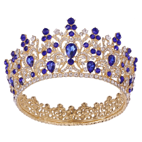 Baroque Style Luxury Bridal Round Crown Alloy Rhinestone Artificial Crystal Wedding Headpiece Hair Accessories For Women