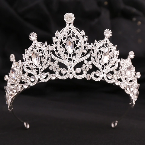 Corona de Novia de Aleación de Strass Barroco de Lujo Tiara Vintage Color Oro Plata Accesorios para el Cabello de Boda Mujer