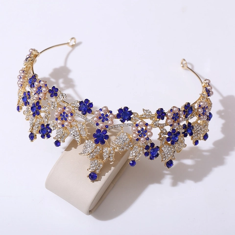 Tiara Corona da Sposa Vintage Barocca Con Strass Künstliche Perle Fiori Foglie Lega Accessori per Capelli Matrimonio Gioielli Donna