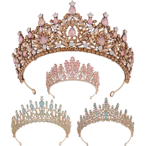 Lujosa Corona Nuziale Barroca de Cristal para Novia Tiara de Strass Oro Plata con Piedras de Colores Accesorios para el Cabello Mujer