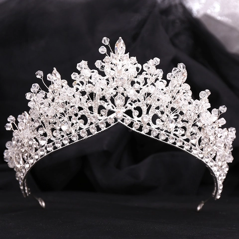 Corona de Novia de Aleación Barroca de Lujo con Diamantes de Imitación Tiara de Boda de Cristal Hecha a Mano para Mujer Tocado