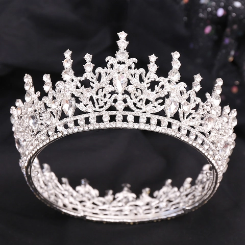 Barock Runde Brautkrone Europäischer Stil Strass Hochzeit Kopfschmuck Gold Silber Kristall Tiara Für Braut Damen Haarschmuck