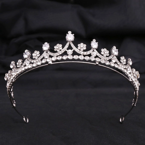 Corona Sposa Elegante Diadema Lega Zircone Strass Per Festa Matrimonio Design Fiori Simmetrici Accessori Capelli Donna