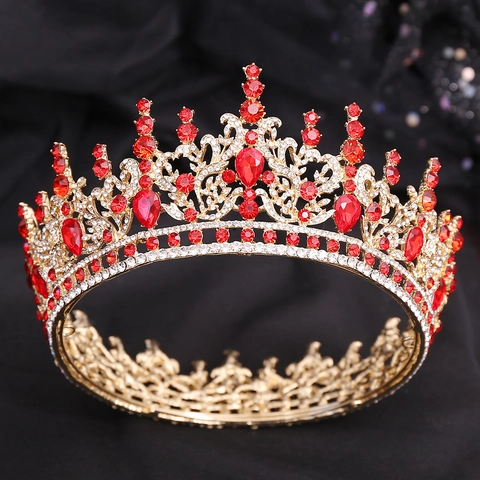Barock Runde Brautkrone Europäischer Stil Strass Hochzeit Kopfschmuck Gold Silber Kristall Tiara Für Braut Damen Haarschmuck