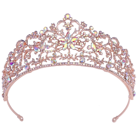 Luxuriöse Legierung Strass Brautkrone Blume Barock Hochzeit Tiara Für Damen Gold Silber Roségold Haarschmuck