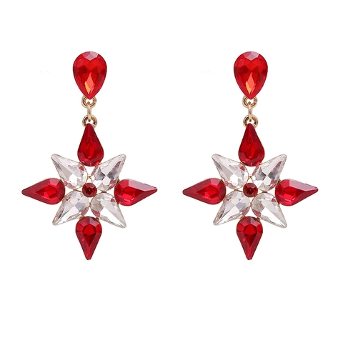 Luxury Alloy Crystal Snowflake Dangle Earrings For Women Fashion Star Geometric Rhinestone Drop Earrings For Party Jewelry