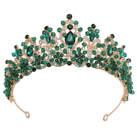 Corona da Sposa in Lega Barocca Fatta a Mano con Strass Copricapo da Sposa di Lusso in Cristallo con Foglie per Sposa