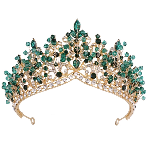 Corona de Novia de Aleación Barroca de Lujo con Diamantes de Imitación Tiara de Boda de Cristal Hecha a Mano para Mujer Tocado