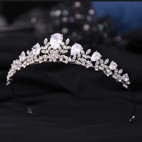 Elegante Tiara Sposa in Zirconia Lega Strass Corona a Foglia Per Matrimonio Festa Lussuoso Copricapo Botanico Accessori Capelli