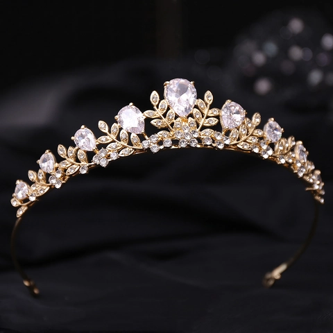 Elegante Tiara Sposa in Zirconia Lega Strass Corona a Foglia Per Matrimonio Festa Lussuoso Copricapo Botanico Accessori Capelli