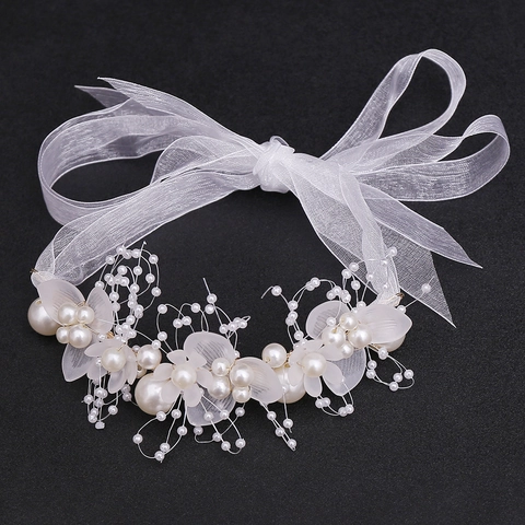 Cerchietto da Sposa con Ghirlanda di Fiori per Damigella d'Onore Perle Artificiali Corona Floreale Accessori per Capelli