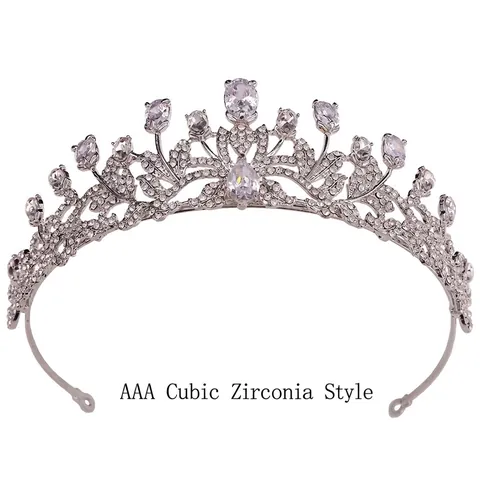 Lussuosa Corona da Sposa in Lega di Zircone a Foglia Vintage Oro Argento Strass Diadema Nuziale per Donna Festa Accessori Capelli