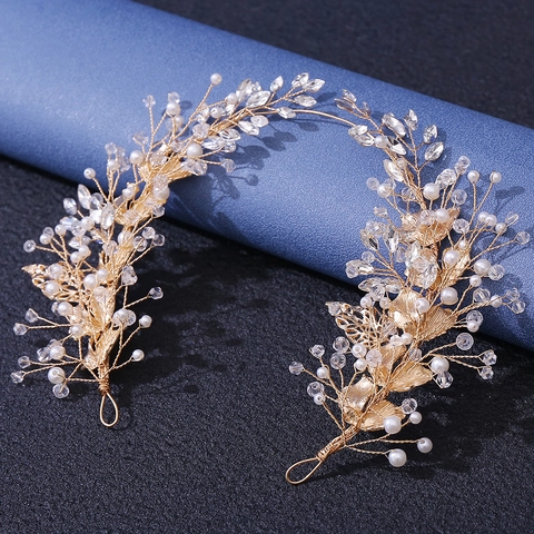 Vite Per Capelli Da Sposa Fatta A Mano Forma Di Foglia Lega Strass Perla Artificiale Fascia Matrimonio Gioielli Donna