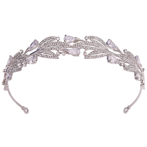 Lussuoso Diadema da Sposa in Lega Zirconia a Foglia Elegante Tiara Matrimonio Strass Copricapo Gioielli per Capelli Donna Banchetto