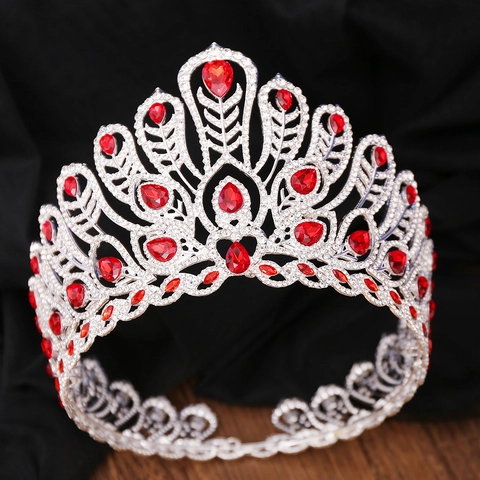 Lussuosa Corona in Lega con Strass per Concorsi di Bellezza Tiara Reale a Pavone per Matrimonio Festa Accessori Capelli Sposa