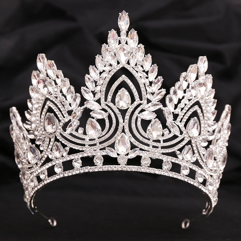 Barock Luxuriöse Festzug Krone Für Damen Legierung Strass Braut Tiara Hochzeit Party Haar Zubehör Gold Silber Galvanisiert