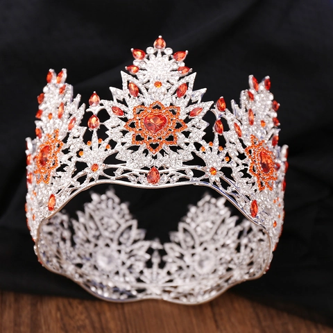 Luxe Baroque Alliage Couronne Avec Strass Cœur Orange Grande Tiare pour Mariage Mariée Coiffure Accessoires de Fête