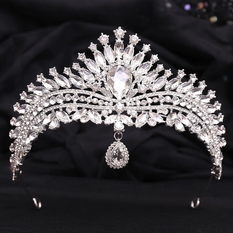 Couronne de Mariée de Luxe avec Strass et Cristal pour Femmes Diadème de Mariage Placcato Or Argent Style Palais Bijoux de Fête