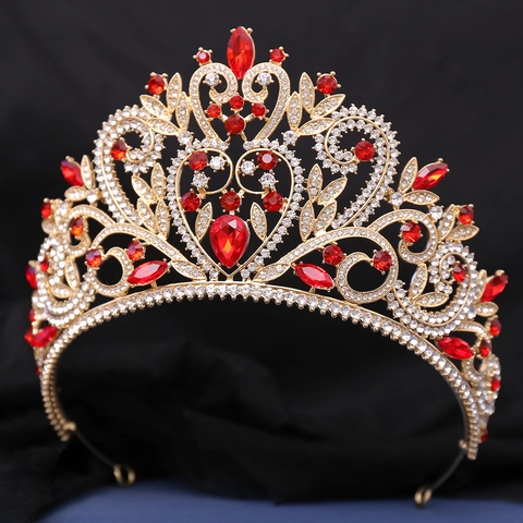Lussuosa Corona in Strass a Forma di Cuore Barocca per Donna Diadema Placcato in Oro Argento in Lega per Accessori per Feste di Matrimonio e Compleanno