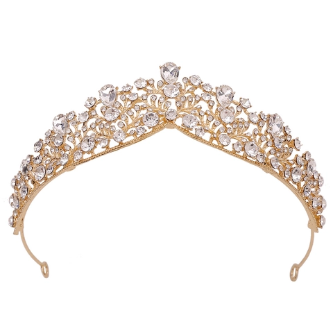 Tiara de Corona Nupcial de Aleación Barroca con Diamantes de Imitación para Mujer Accesorios de Boda Cristal Oro Plata