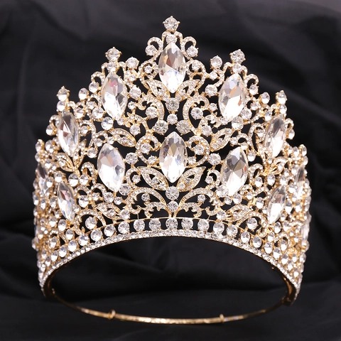 Luxus Legierung Strass Kristall Braut Krone Große Blatt Design Hochzeit Tiara Für Damen Schönheitswettbewerb Haarschmuck