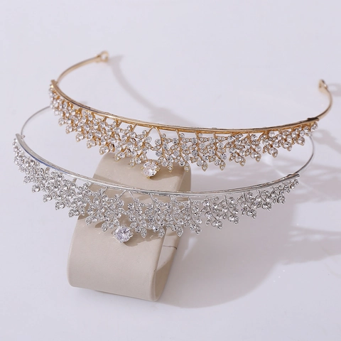 Tiara da Sposa in Lega Zirconia Corona a Foglia Oro Argento Placcato Accessori Capelli Matrimonio Gioielli per Capelli Donna
