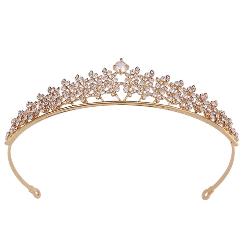 Tiara da Sposa in Lega Zirconia Corona a Foglia Oro Argento Placcato Accessori Capelli Matrimonio Gioielli per Capelli Donna