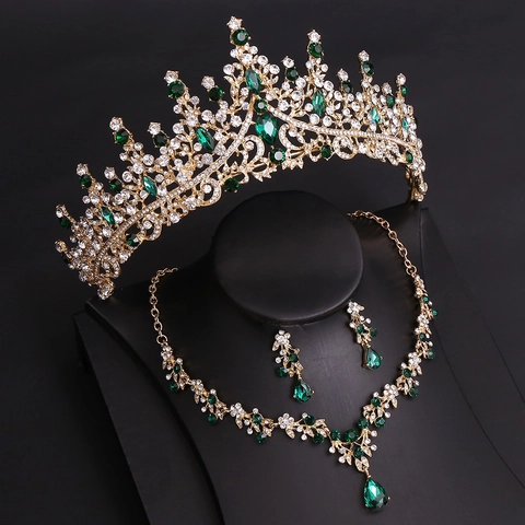 Luxurious Bridal Jewelry Set Alloy Rhinestone Tiara Crown Necklace Earrings Baroque Style For Wedding Party Women