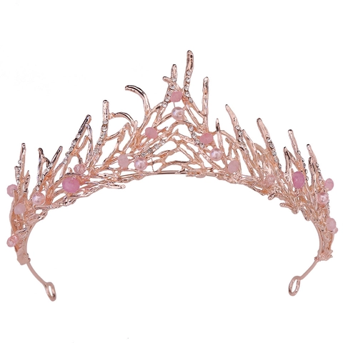 Vintage Handgefertigte Künstliche Perle Strass Brautkrone Baumzweig Design Hochzeit Tiara Für Damen Haarschmuck Geschenk
