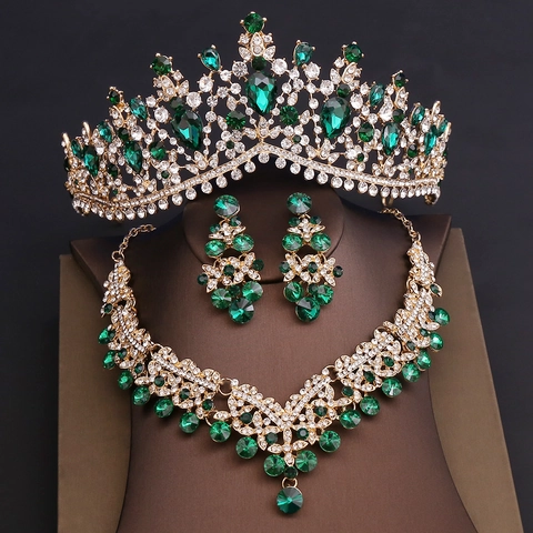 Luxury Alloy Rhinestone Tiara Necklace Earrings Wedding Bridal Jewelry For Women Party Banquet Floral Water Drop Crown