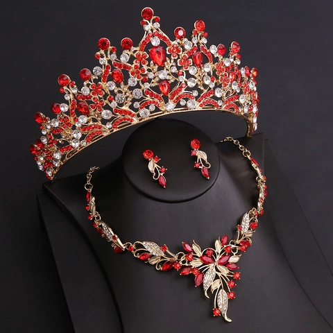 Vintage Alloy Rhinestone Bridal Jewelry Set Leaf Tiara Crown Necklace Earrings For Wedding Party Women Formal Jewelry