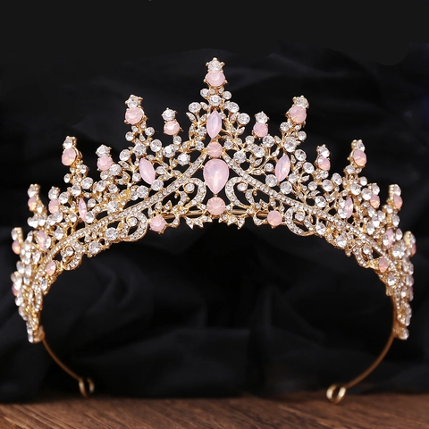 Luxurious Baroque Wedding Crystal Bridal Crown Rhinestone Tiara Gold Silver Inlaid Colorful Stones Hair Accessories For Women