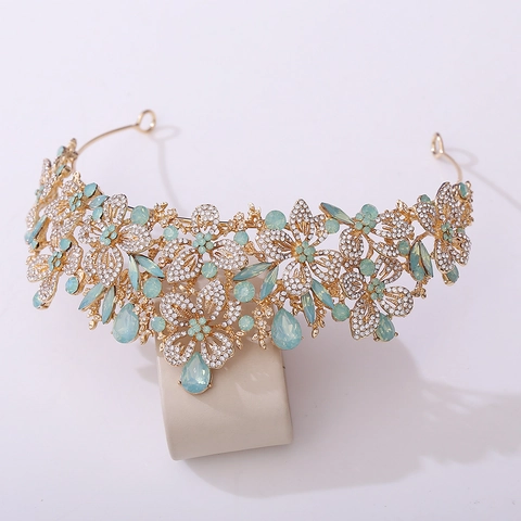 Tiara da Sposa Vintage Barocca in Lega con Foglie e Fiori Strass Cristallo Oro Argento Placcato Matrimonio per Donna Accessori Capelli