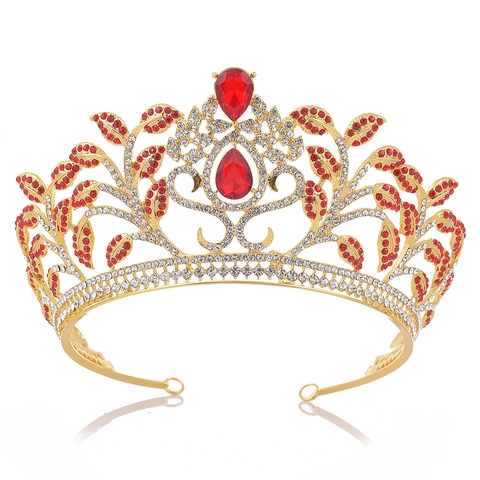 Corona da Sposa in Strass a Foglia Vintage Barocca Lussuosa Tiara Nuziale con Pietre Preziose a Goccia per Donna Gioielli per Capelli