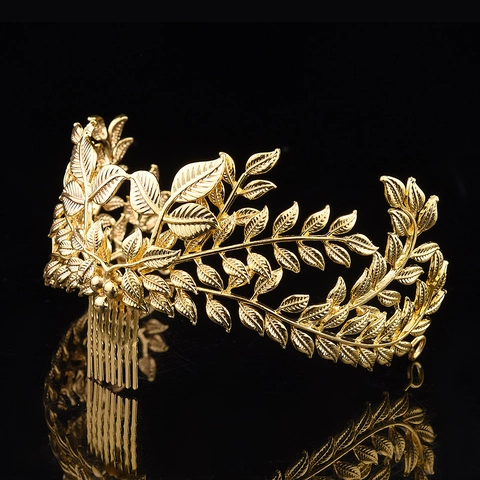 Vintage Baroque Bridal Hair Comb Alloy Gold Silver Leaf Crown Crystal Hair Accessories For Wedding Party Women Jewelry