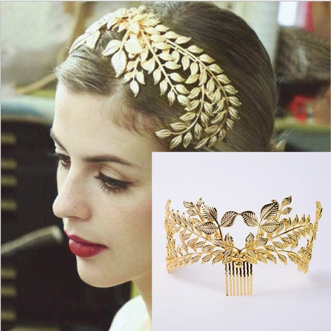 Vintage Baroque Bridal Hair Comb Alloy Gold Silver Leaf Crown Crystal Hair Accessories For Wedding Party Women Jewelry